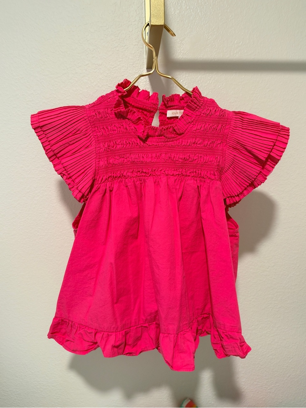 Bright Fuchsia Smocked Ruffle Sleeve Blouse